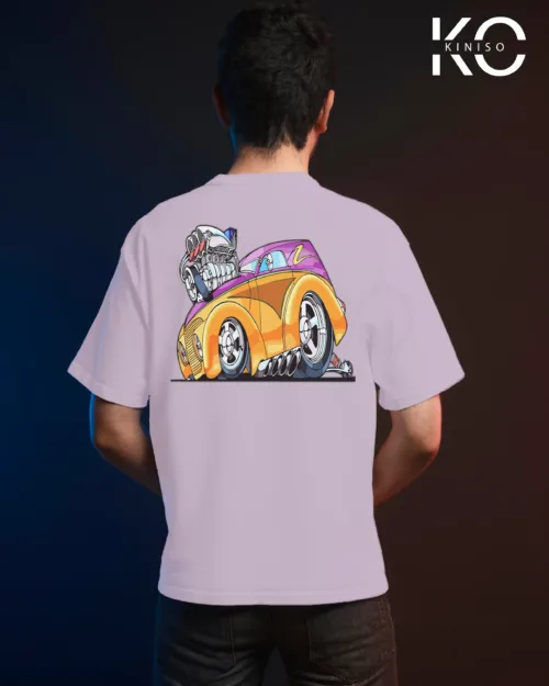 Image of Light Purple color drop shoulder t-shirt with Racing Car Engine Print for men at reasonable price